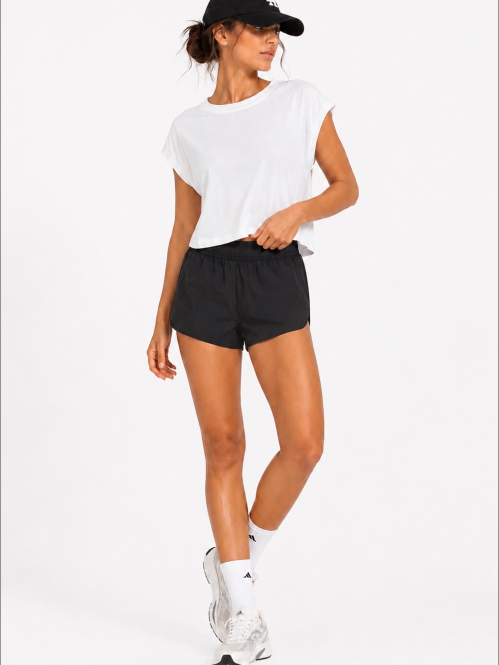 Adidas White Boxy Tee/Rolled Sleeve Crewneck Size M NWT